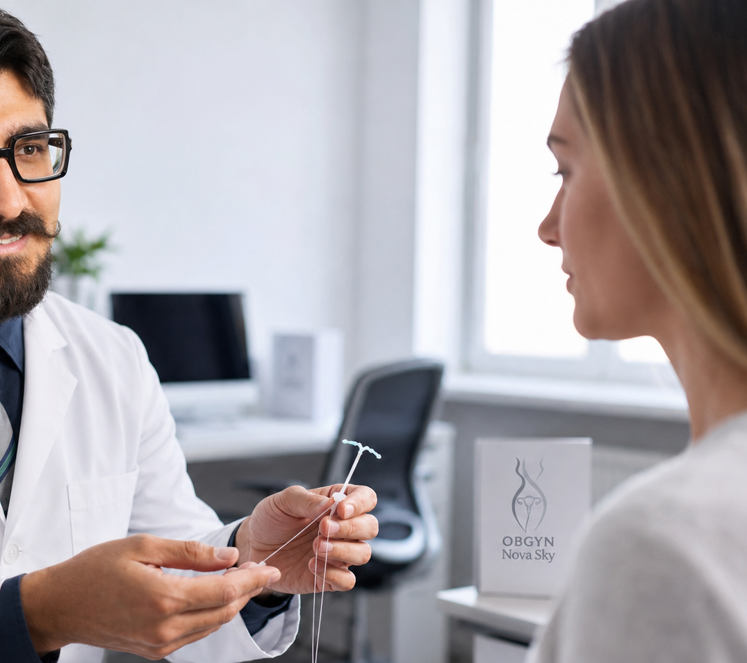 A physician explaining how the IUD contraception functions
