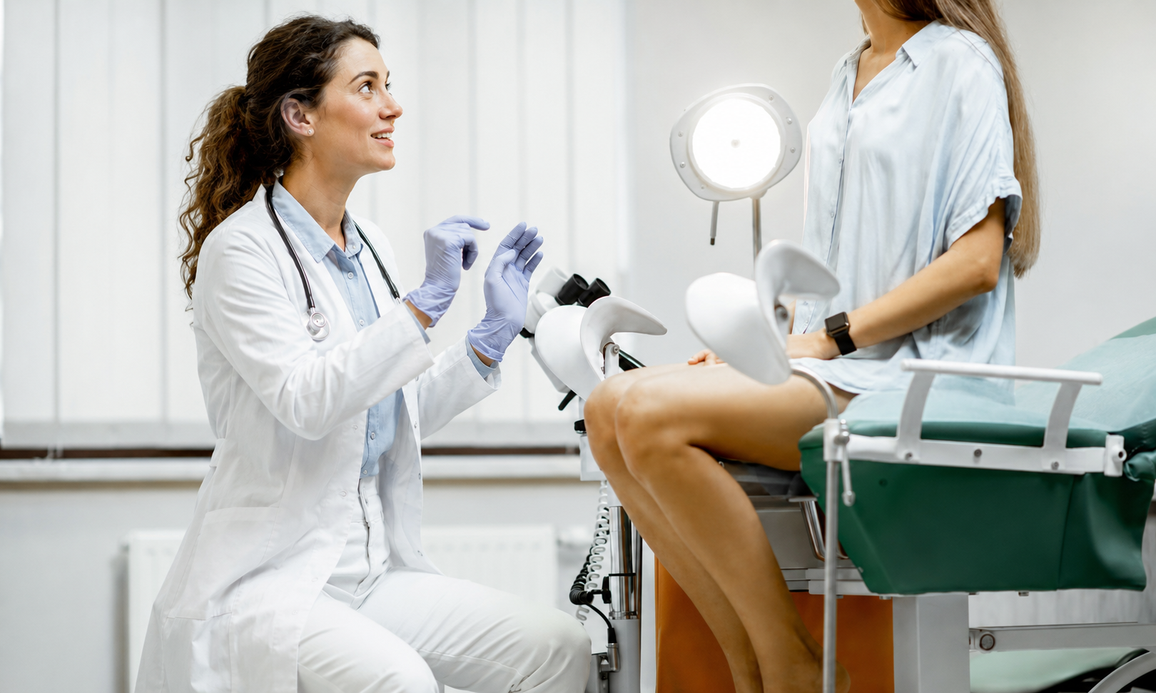 A physician talking with a patient before beginning an exam