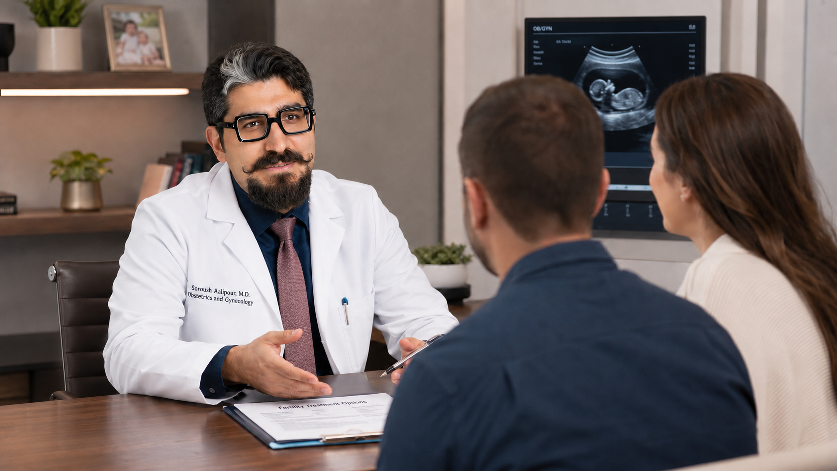 A physician speaking with expecting parents