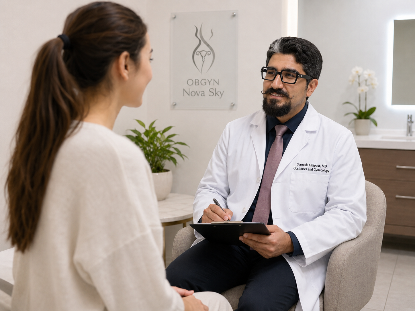 A physician collecting information from a patient