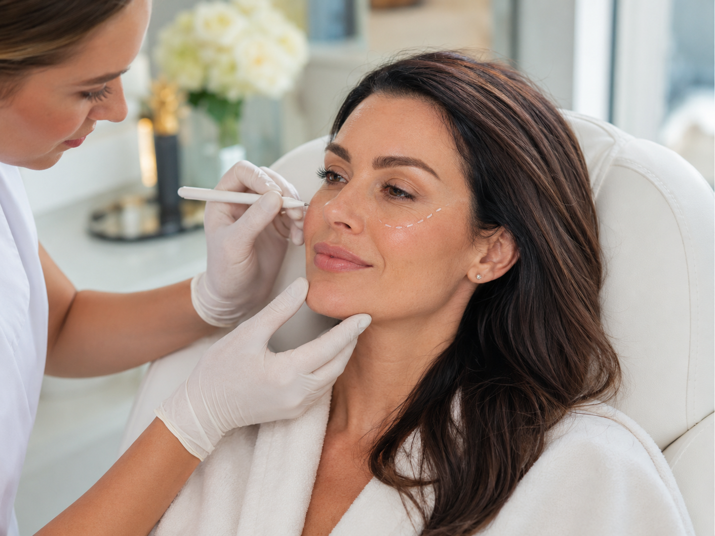 A physician marking lines for Botox on a patient