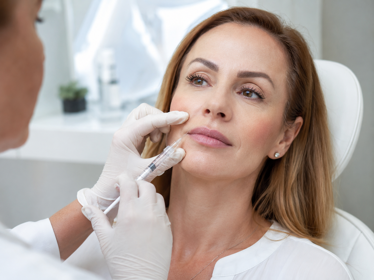 A patient receiving dermal fillers