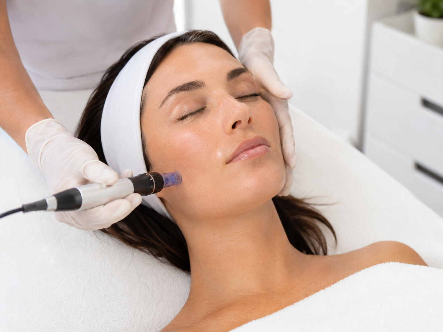 A patient receiving microneedling