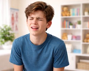 Teenage Boy Showing Facial Expression of Sudden Pain