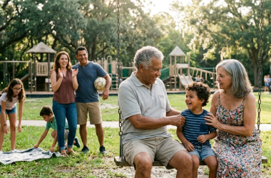 A family outside together at a park