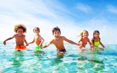 A group of kids in the water